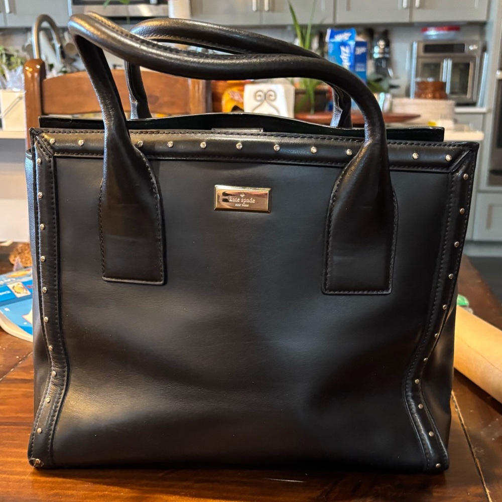 Kate Spade NY studded, satchel black with gold hardware